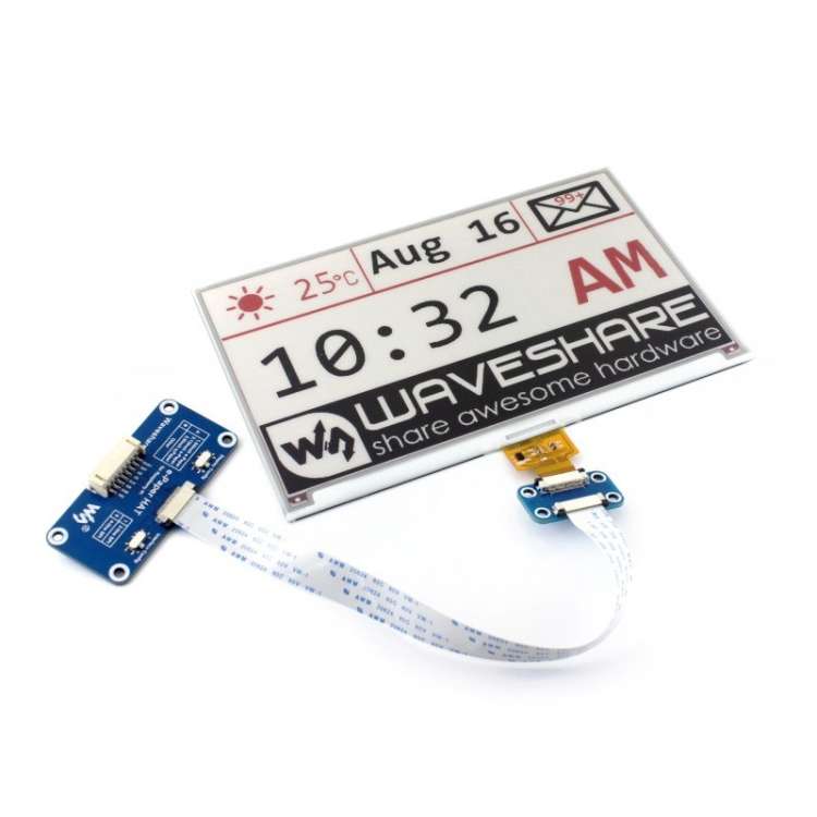 Waveshare 7.5 inch 640x384 E-Ink Display HAT for Raspberry Pi, Three-color, SPI Interface