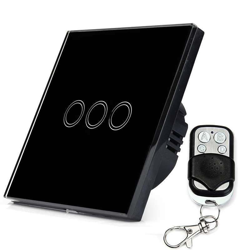 86mm 3 Gang Tempered Glass Panel Wall Switch Smart Home Light Touch Switch with RF433 Remote Control