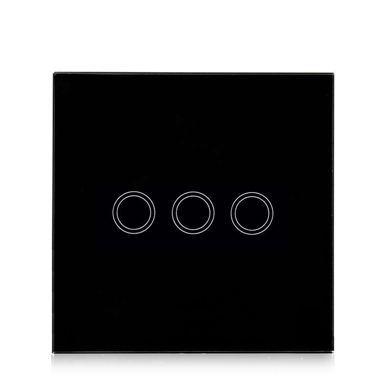 86mm 3 Gang Tempered Glass Panel Wall Switch Smart Home Light Touch Switch with RF433 Remote Control