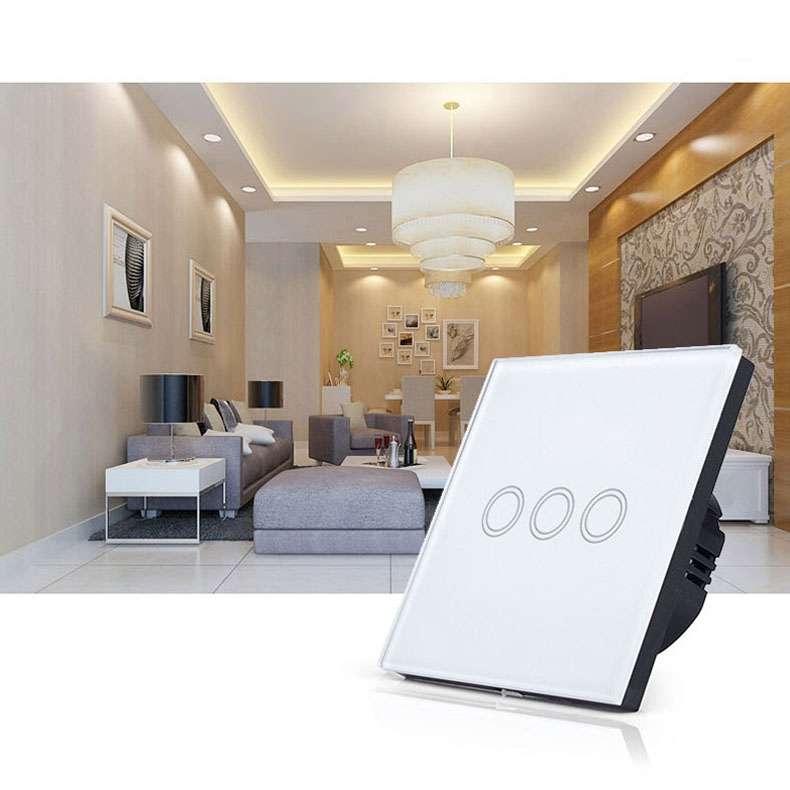 86mm 3 Gang Tempered Glass Panel Wall Switch Smart Home Light Touch Switch with RF433 Remote Control
