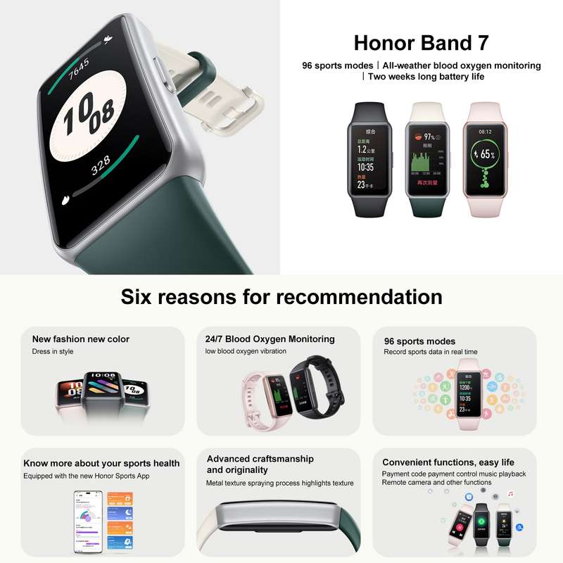 Honor Band 7 NFC, 1.47 inch AMOLED Screen, Support Heart Rate / Blood Oxygen / Sleep Monitoring(Blac