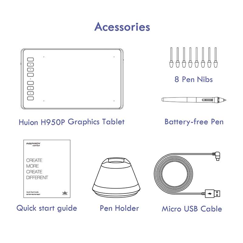 HUION Inspiroy Series H950P 5080LPI Professional Art USB Graphics Drawing Tablet for Windows / Mac O
