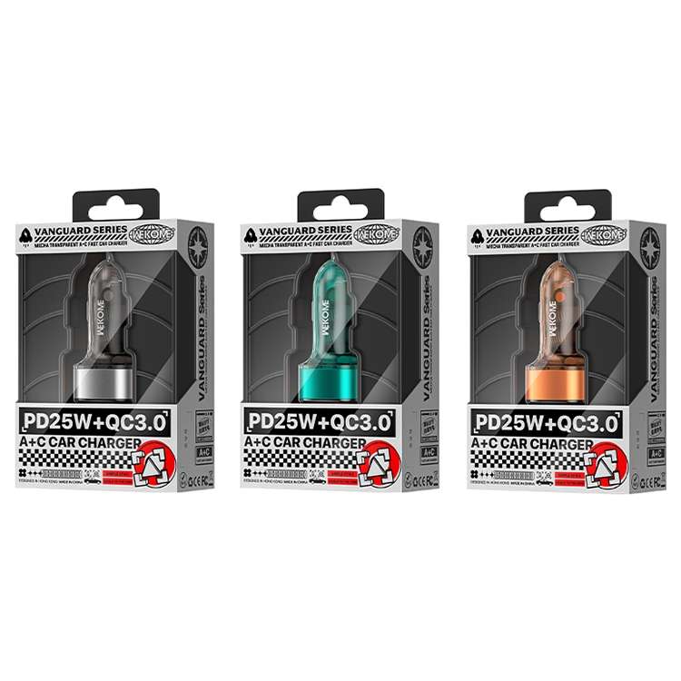 WK WP-C45 Vanguard Series Mecha Transparent USB+Type-C Fast Car Charger (Orange)