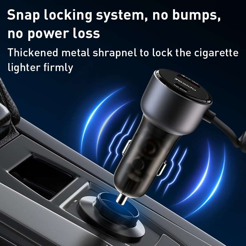 Yesido Y57 50W PD + QC3.0 Dual Port Car Charger with 8 Pin Spring Data Cable