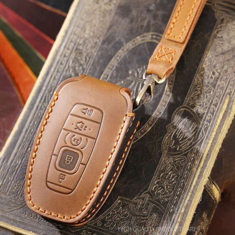 For Lincoln Hallmo Car Cowhide Leather Key Protective Cover Key Case(Black)