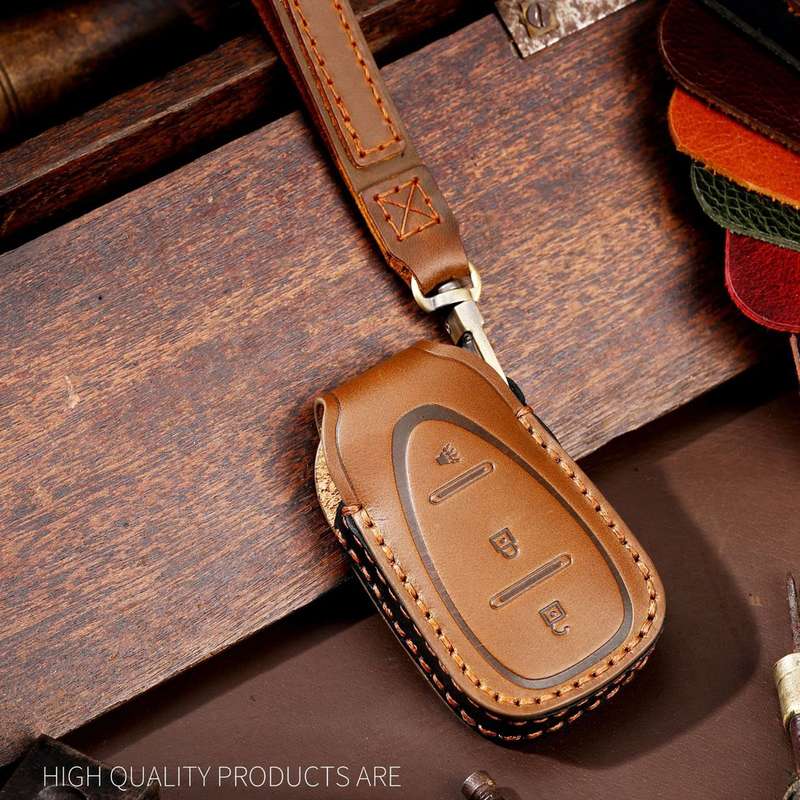 For Chevrolet 3-button Hallmo Car Cowhide Leather Key Protective Cover Key Case(Black)