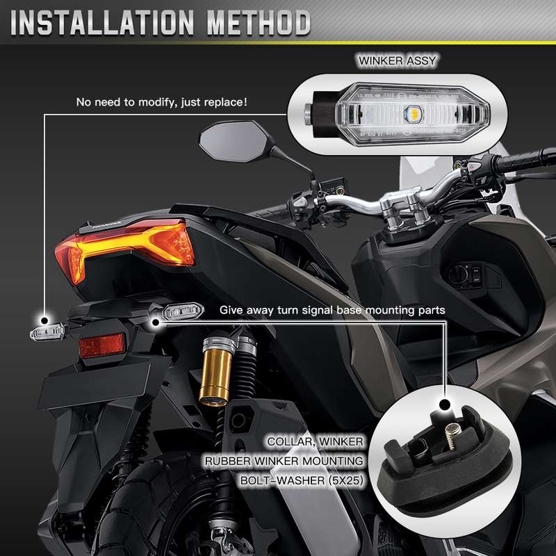 2pcs For Honda RS150 XRE300 CRF300 X-ADV Motorcycles LED Turn Signal Light(Black)
