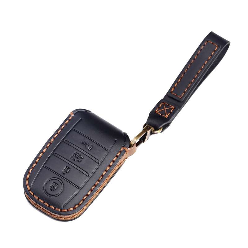 For Kia C133 4-button Hallmo Car Cowhide Leather Key Protective Cover Key Case(Black)