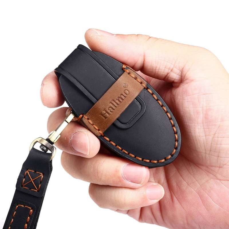 For Nissan 5-button Horn Hallmo Car Cowhide Leather Key Protective Cover Key Case(Black)