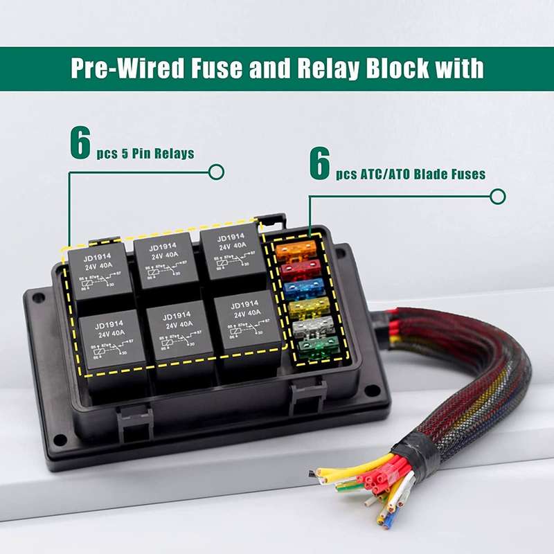 24V 5 Pin Car 6 Slots IP66 Waterproof Relay Fuse Box with Cable