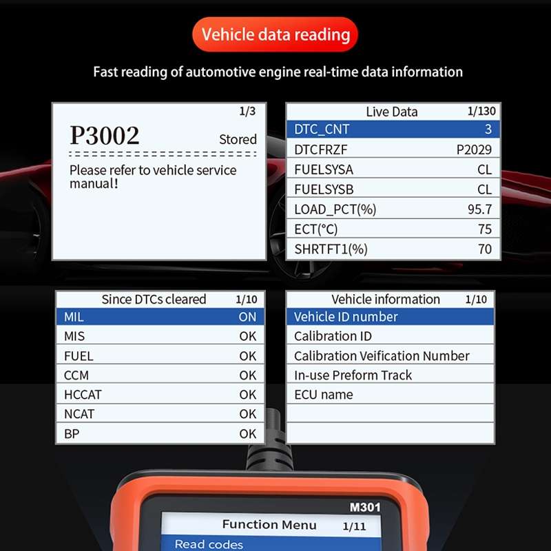 M301 9-18V OBD2 Car Code Reader Scanner Fault Detector