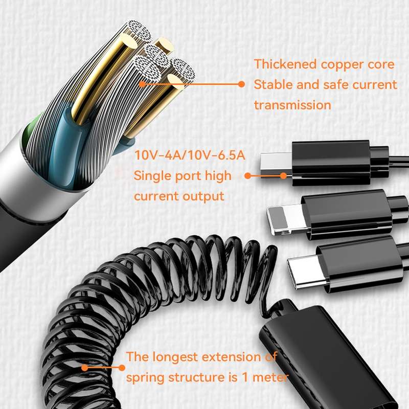 BW15 110W 3 in 1 Charging Cable & Dual USB Port Car Charger (Red)