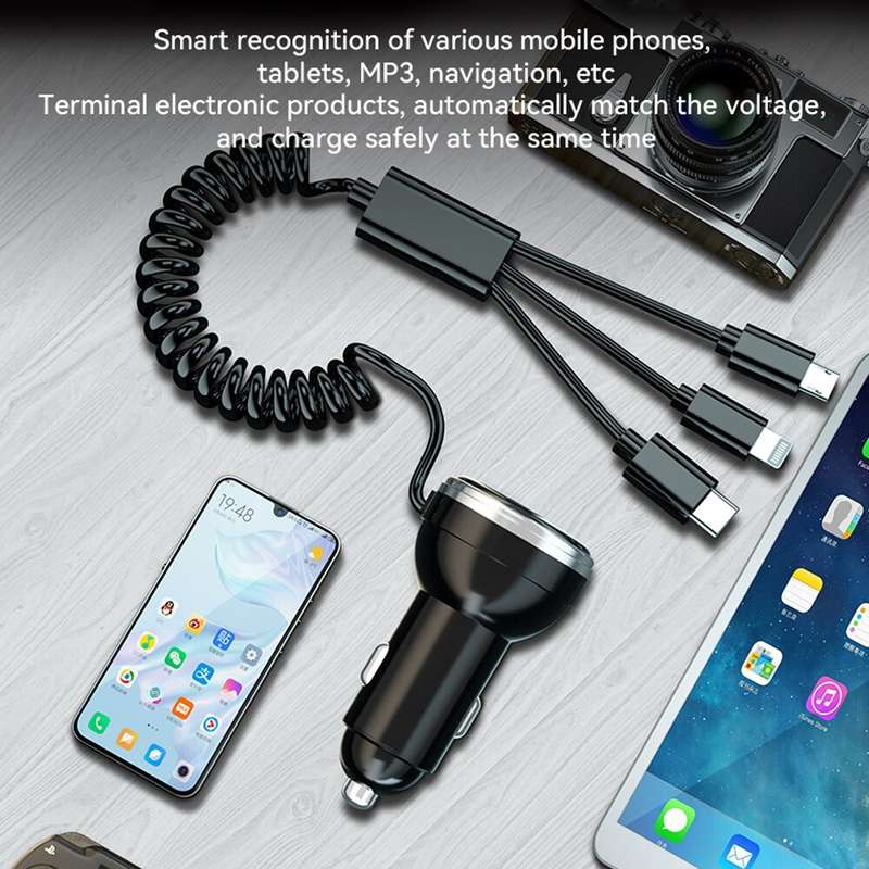 BW15 110W 3 in 1 Charging Cable & Dual USB Port Car Charger (Red)