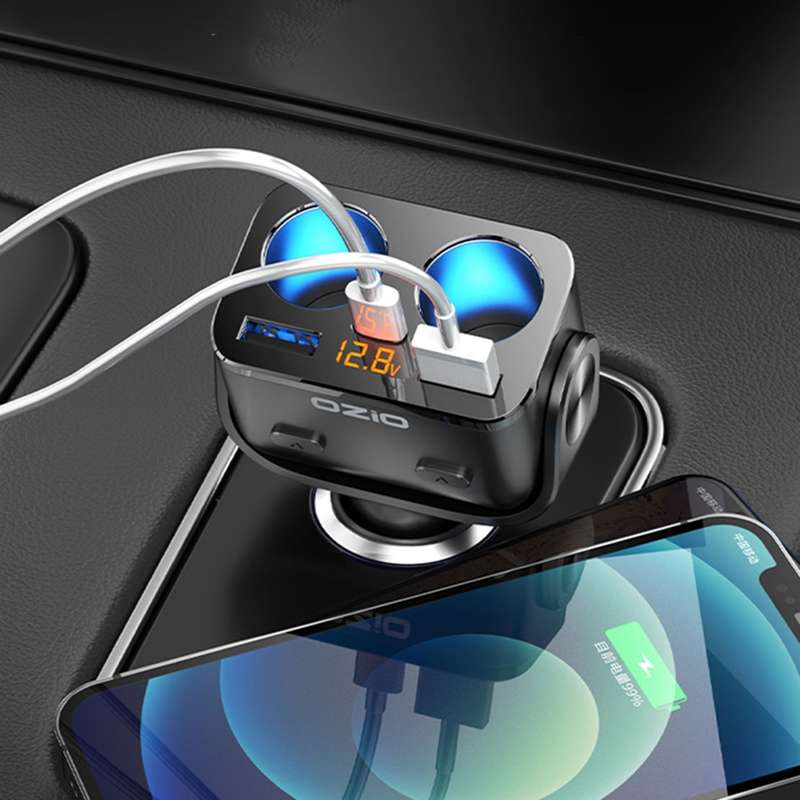 Ozio Y48TC QC3.0 + Type-C Dual Port Fast Charging Multi-function Car Charger Cigarette Lighter