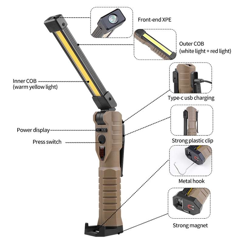 FT20 Folding Magnet Car Inspection Light Work Maintenance Lamp Strong Emergency COB LED Lamp (Black)
