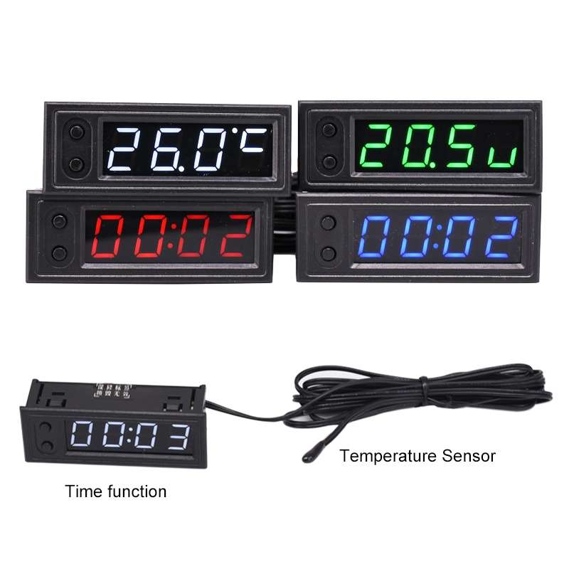 3 in 1 DC5-50V Car High-precision Electronic LED Luminous Clock + Thermometer + Voltmeter (Green)