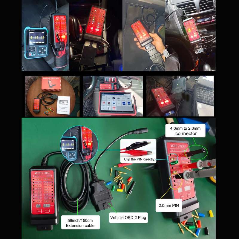 WOYO CTB007 CAN Tester Box 12V 24V OBD2 Breakout Box with 27 in / 59 in Cable Cable for All Car Auto