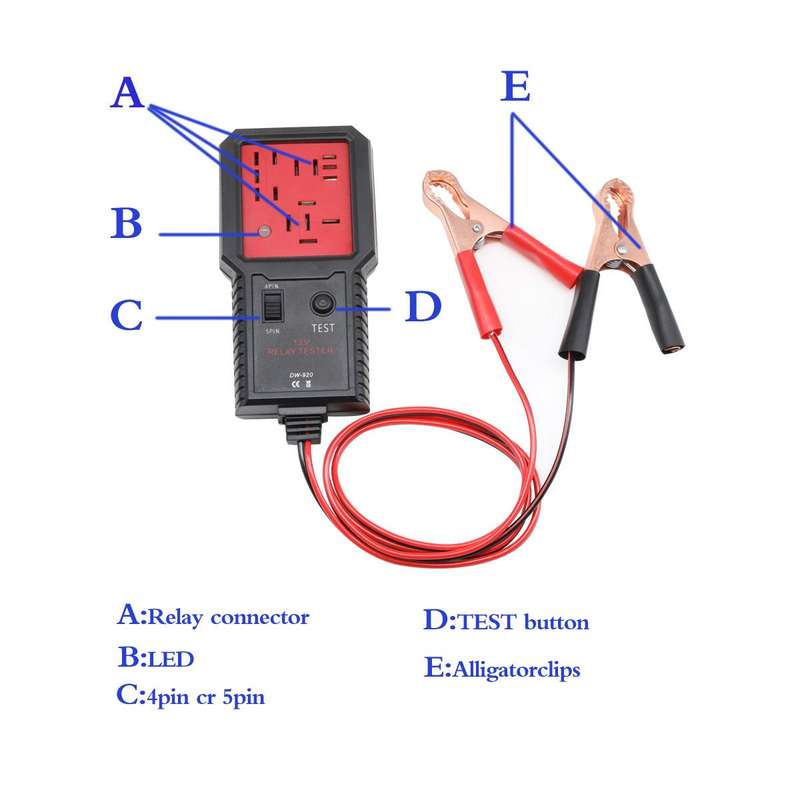 utomotive Relay Tester 12V Universal Relay Analyzer 4-Pin & 5-Pin Relays Tester (Black Red)