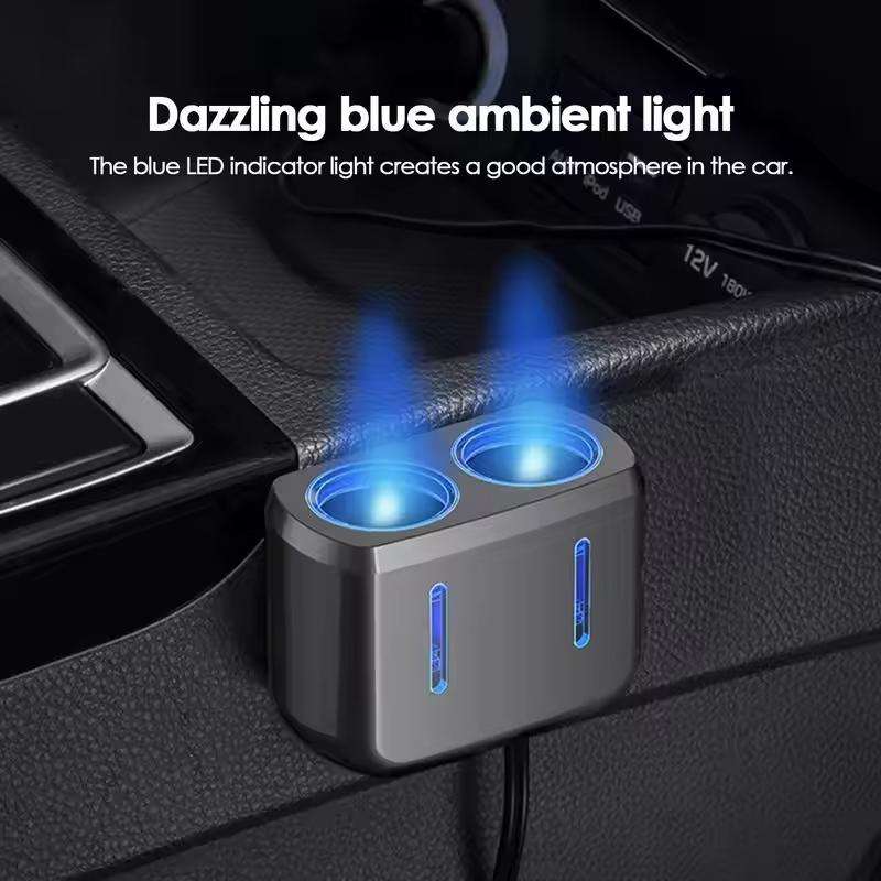 SHUNWEI SD-1904 Dual Socket Car Cigarette Lighter Splitter with USB Charger (Black)