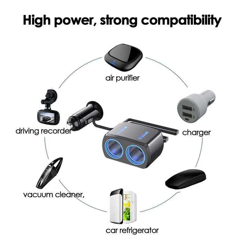 SHUNWEI SD-1904 Dual Socket Car Cigarette Lighter Splitter with USB Charger (Black)
