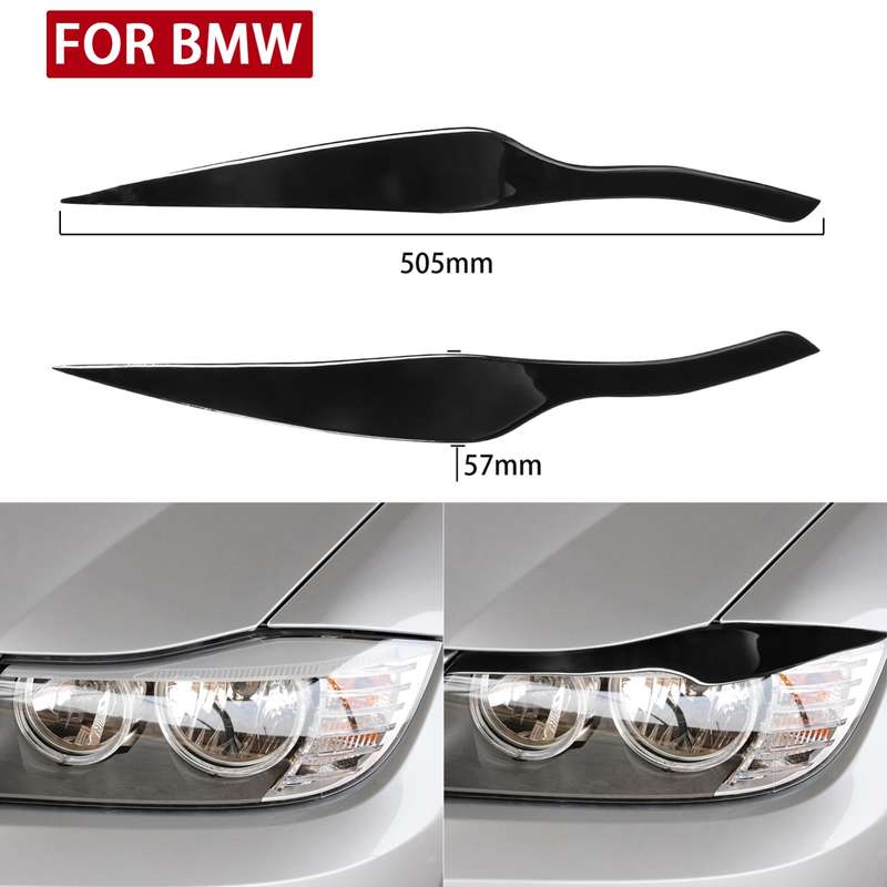 Pair Car Lamp Eyebrow Soft Decorative Sticker for BMW 3 Series E90 2005-2012(Black)