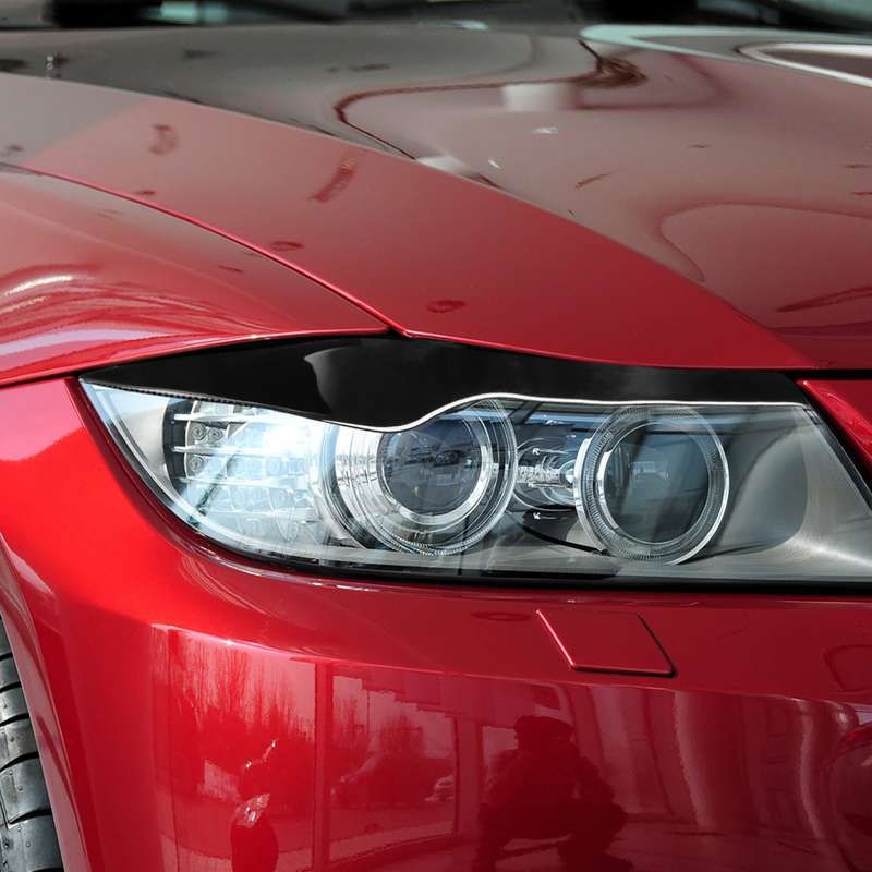 Pair Car Lamp Eyebrow Soft Decorative Sticker for BMW 3 Series E90 2005-2012(Black)