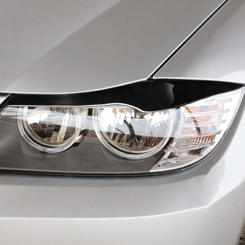 Pair Car Lamp Eyebrow Soft Decorative Sticker for BMW 3 Series E90 2005-2012(Black)