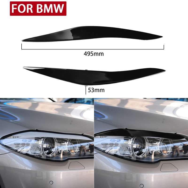 Pair Car Lamp Eyebrow Soft Decorative Sticker for BMW 5 Series F10 2010-2013(Black)