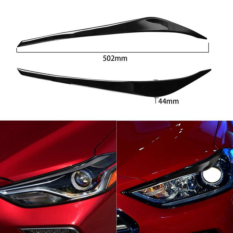 Pair Car Lamp Eyebrow Soft Decorative Sticker for Hyundai Elantra 2016-2018 (Black)
