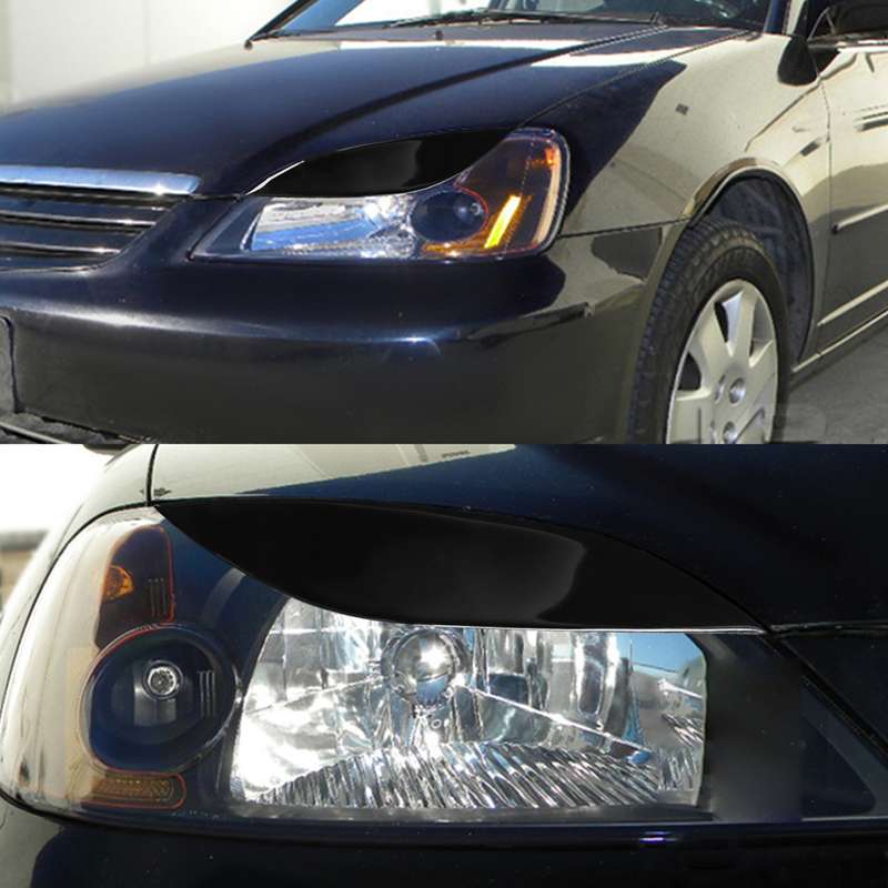 Pair Car Lamp Eyebrow Soft Decorative Sticker for Honda Civic 2001-2003 (Black)