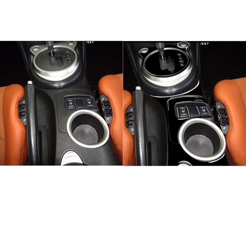 For Nissan 370Z Z34 2009- 5 in 1 Car Gear Cup Holder Panel Decorative Sticker, Right Drive (Black)