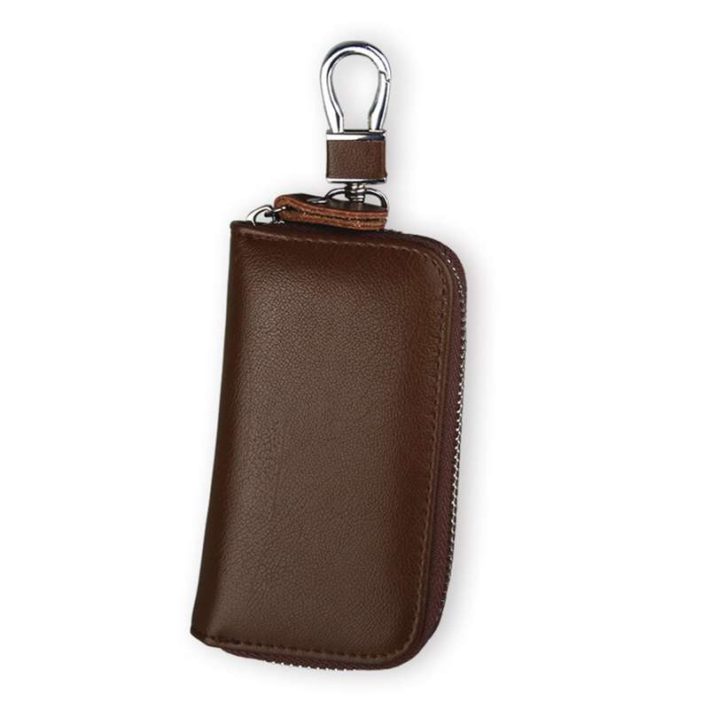 9092 Business Style Multifunctional Genuine Leather Zipper Car Key Bag(Coffee)