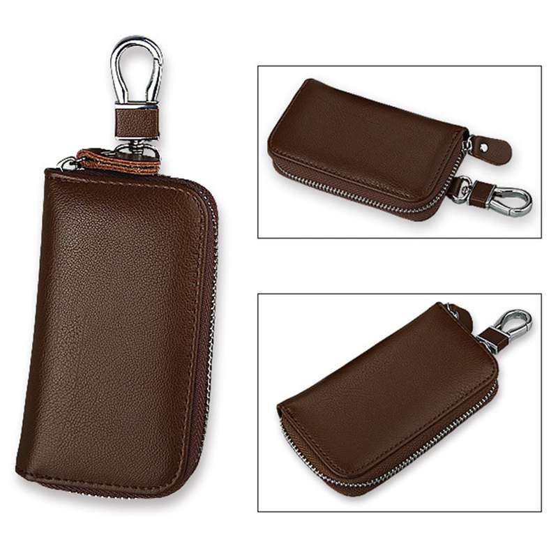 9092 Business Style Multifunctional Genuine Leather Zipper Car Key Bag(Coffee)