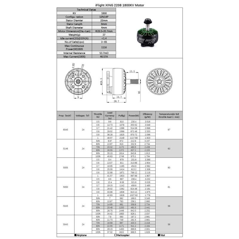 4 PCS iFlight XING 2208 1800KV CNC RC Brushless Motor for DIY RC Racing Drone