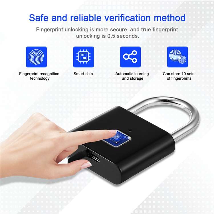 Stainless Steel Automatic Intelligent Fingerprint Padlock Electronic Lock, 10 Fingerprint Edition(Si