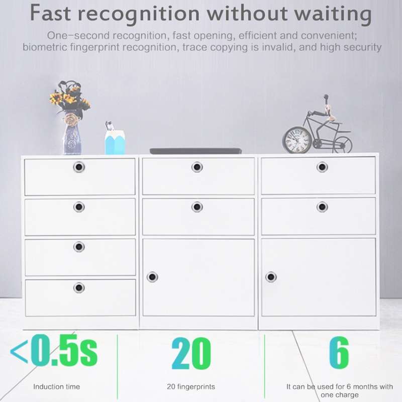 T23F Micro USB Charging Zinc Alloy Smart Triple Linkage Open Fingerprint Drawer Lock File Cabinet Lo