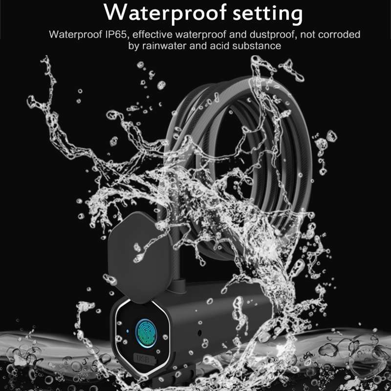 W16 IP65 Waterproof Fingerprint Lock Steel Rope Anti-theft Electric Car Lock Bluetooth APP Electroni