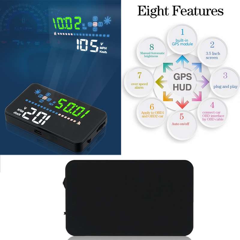 A3 3.5 inch Car GPS HUD / OBD Vehicle-mounted Gator Automotive Head Up Display Security System with