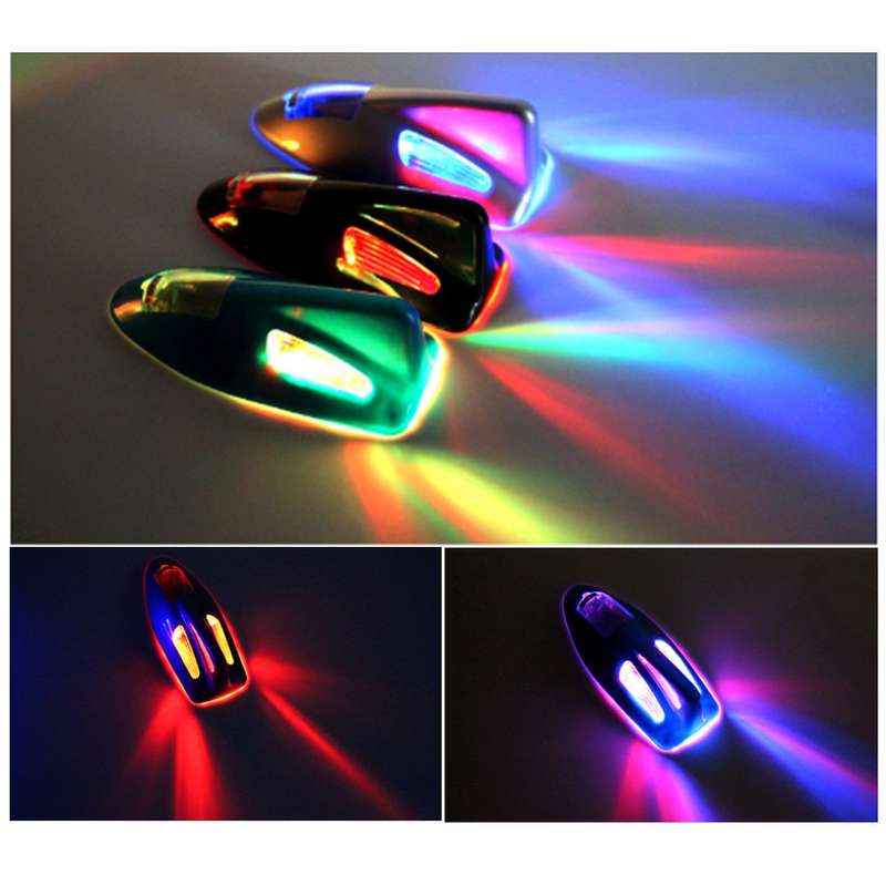 Solar Colorful Light Anti Collision Shark Fin Car Taillight LED Flash Warning Light Caution Light(Wh