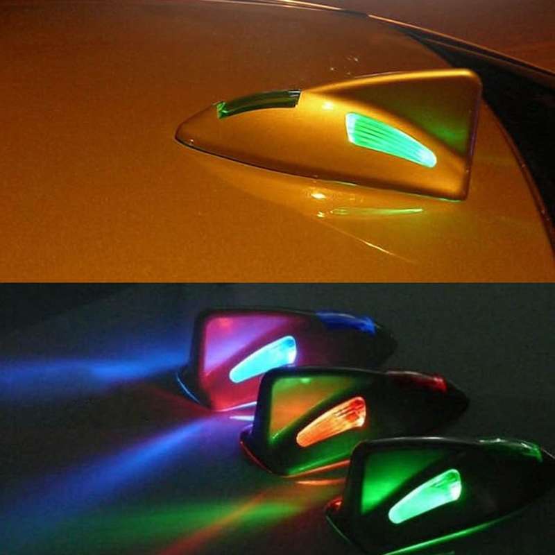 Solar Colorful Light Anti Collision Shark Fin Car Taillight LED Flash Warning Light Caution Light(Wh