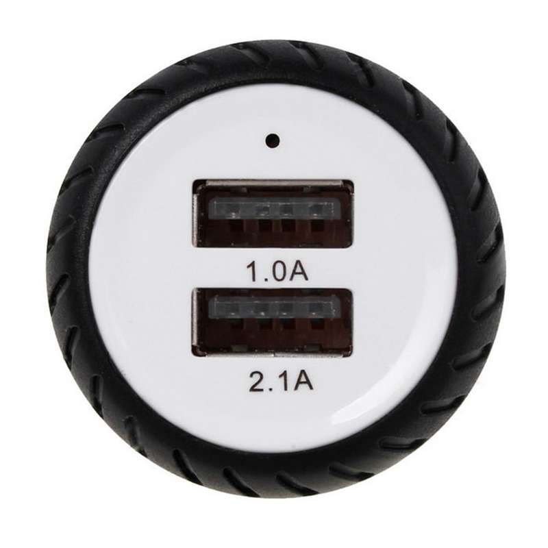 Mini Wheels Design 5V 1.0A+2.1A Double USB Universal Quick Car Charger for Phones / Tablets(White +