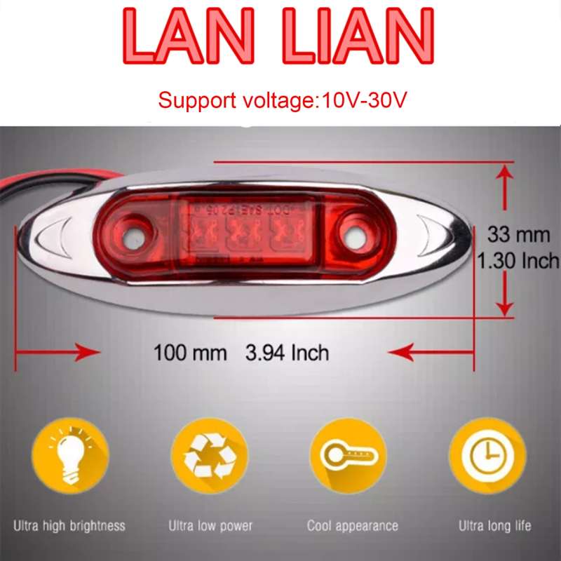 10 PCS DC 10-30V Car Truck Trailer Piranha 3-LED Side Marker Indicator Lights Bulb Lamp, Light Color