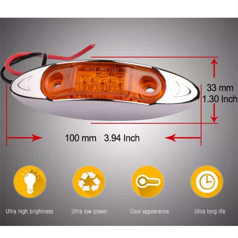 10 PCS DC 10-30V Car Truck Trailer Piranha 3-LED Side Marker Indicator Lights Bulb Lamp, Light Color