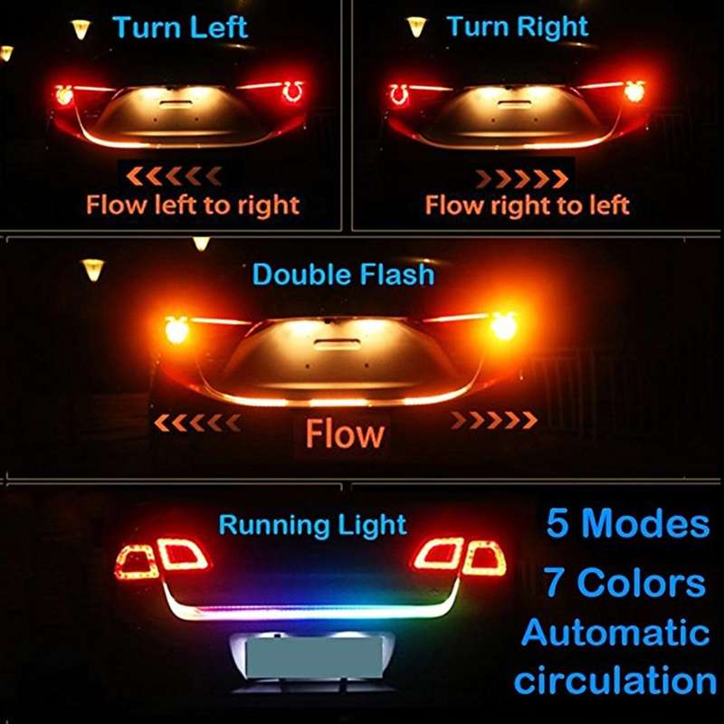 1.5m Car Auto Waterproof Universal Rear Colorful Flowing Light Tail Box Lights Red Light Brake Light