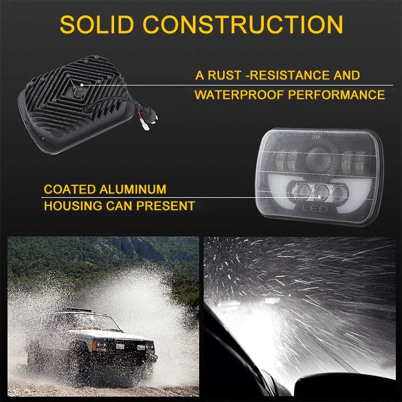 7 Inch 35W 4000LM 6000K + Amber Car Truck Square LED Headlights Work Lights Spotlight