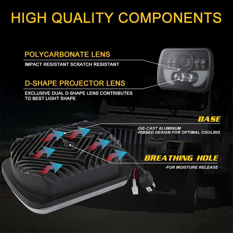 7 Inch 35W 4000LM 6000K + Amber Car Truck Square LED Headlights Work Lights Spotlight