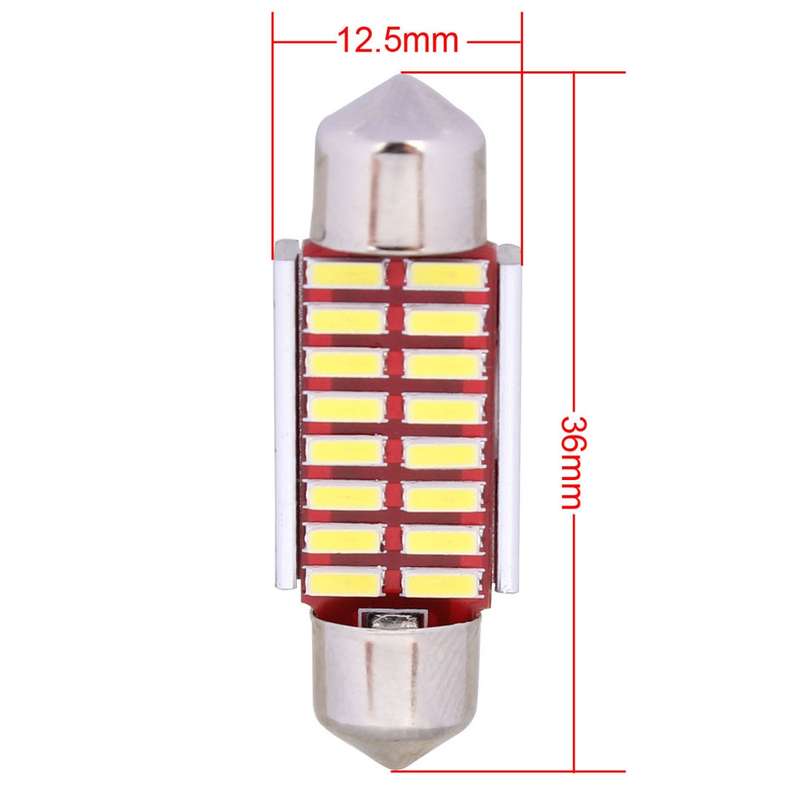2 PCS Festoon 36mm 2W 160LM White Light 16 LED SMD 4014 Error Free License Plate Lights Car Light Bu