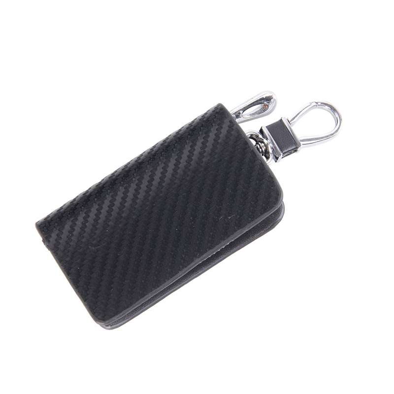 Universal Leather Carbon Fiber Texture Waist Hanging Zipper Wallets Key Holder Bag (No Include Key)(