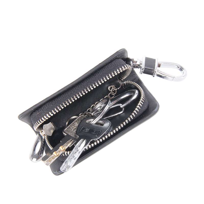 Universal Leather Carbon Fiber Texture Waist Hanging Zipper Wallets Key Holder Bag (No Include Key)(
