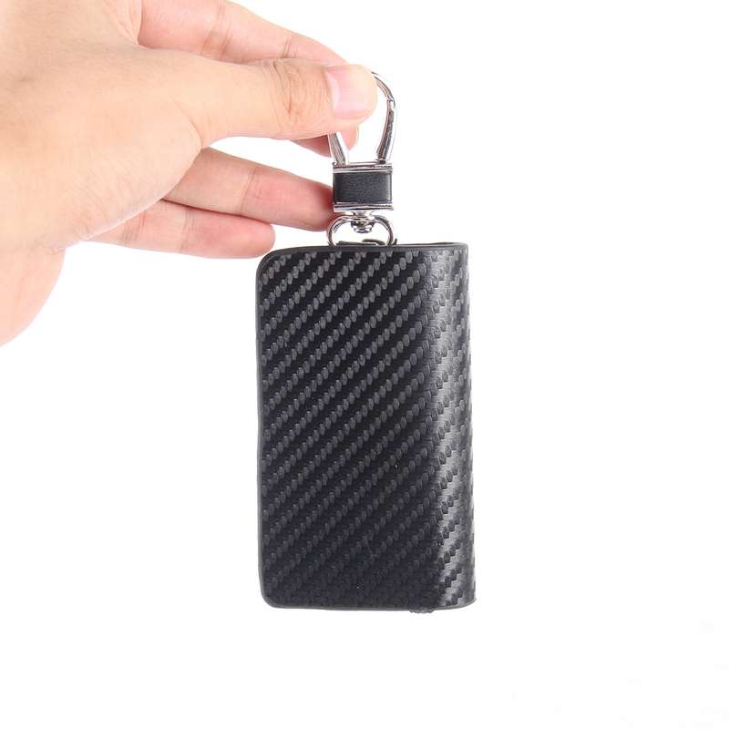 Universal Leather Carbon Fiber Texture Waist Hanging Zipper Wallets Key Holder Bag (No Include Key)(
